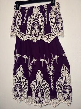 Hot & Delicious Purple Dress with Cream Lace Overlay